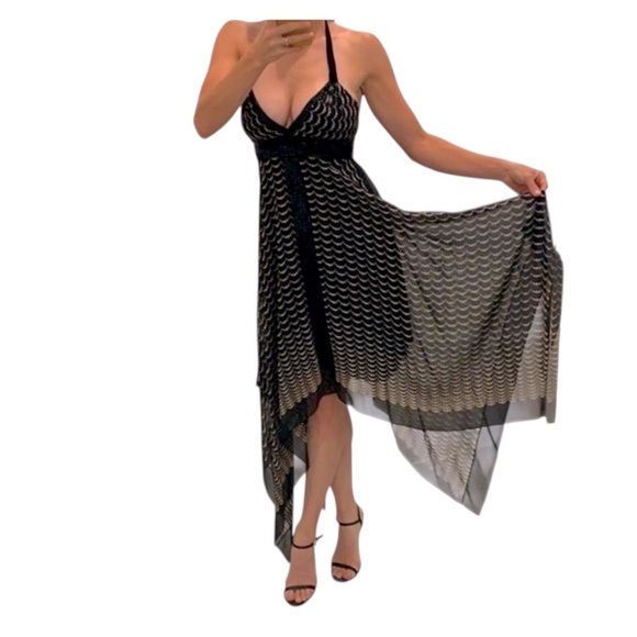 Stunning BCBG MaxAzria Black Silk kerchief dress fairycore whimsigoth sz M goth - Picture 1 of 10